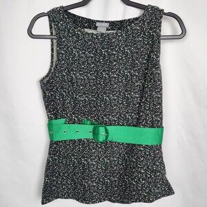 Ann Taylor‎ Womens Black/Green Textured Sleeveless Top with Belt Size 6
